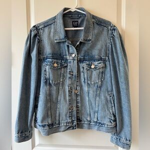 GAP Women's Classic Blue Jean Jacket with puff sleeves